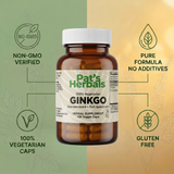 Pat's Herbals Ginkgo Biloba Capsules 180 Count | Organic Ginkgo Leaf Supplement | Vegan | Non-GMO | Gluten-Free | Made in USA | Amber Glass Bottle
