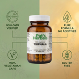 Pat's Herbals Triphala Capsules | 90 Vegan Capsules | Traditional Herbal Blend Supplement | Non-GMO | Gluten-Free | Made in USA | Amber Glass Bottle