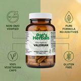 Pat's Herbals Valerian Root Capsules | 180 Vegan Capsules | Premium Valerian Root Supplement | Non-GMO | Gluten-Free | Made in USA | Amber Glass Bottle