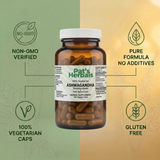 Pat's Herbals Ashwagandha Capsules | 180 Vegan Capsules | Organic Ashwagandha Root Supplement | Non-GMO | Gluten-Free | Made in USA | Amber Glass Bottle