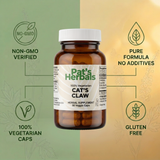 Pat's Herbals Cat's Claw Capsules | 90 Vegan Capsules | Premium Cat's Claw Bark | Non-GMO | Gluten-Free | Made in USA | Amber Glass Bottle
