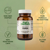 Pat's Herbals Chaga Mushroom Capsules | 60 Vegan Capsules | Premium Chaga Mushroom Supplement | Non-GMO | Gluten-Free | Made in USA | Amber Glass Bottle