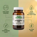 Pat's Herbals Elderberry Capsules | 90 Vegan Capsules | Premium Elderberry Supplement | Non-GMO | Gluten-Free | Made in USA | Amber Glass Bottle