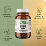 Pat's Herbals Chaste Tree Capsules | 90 Vegan Capsules | Organic Chasteberry (Vitex) Supplement | Non-GMO | Gluten-Free | Made in USA | Amber Glass Bottle