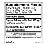 Pat's Herbals Ashwagandha Capsules | 180 Vegan Capsules | Organic Ashwagandha Root Supplement | Non-GMO | Gluten-Free | Made in USA | Amber Glass Bottle